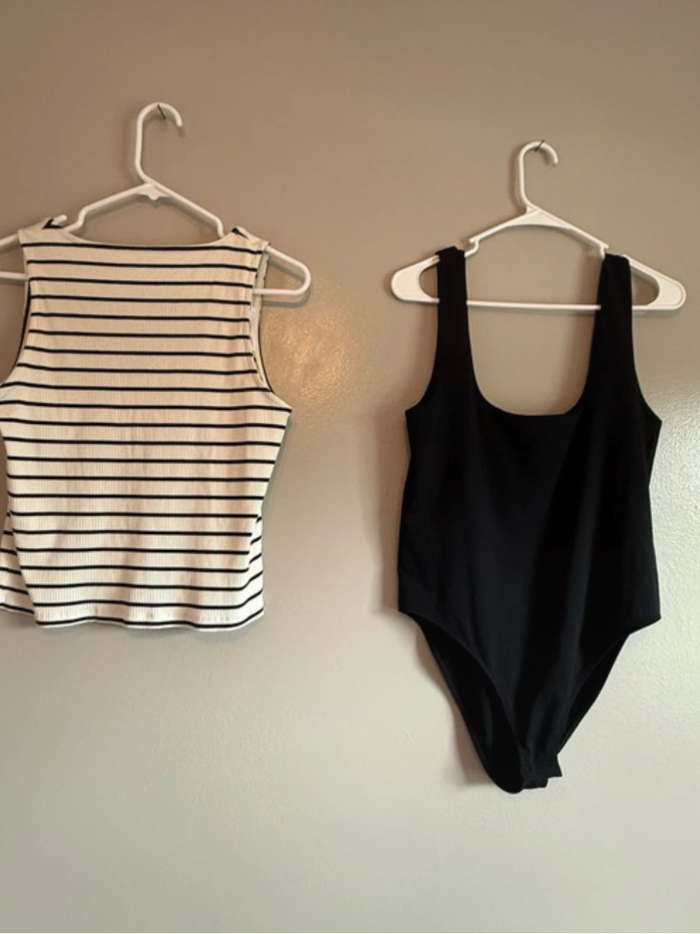 Primark Black Bodysuit with Striped White Tank Top